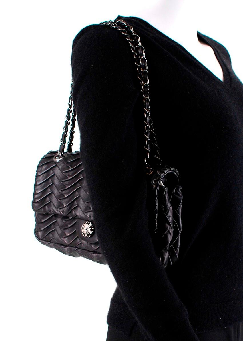 Chanel Black Lambskin Pleated Leather Single Flap Bag 3