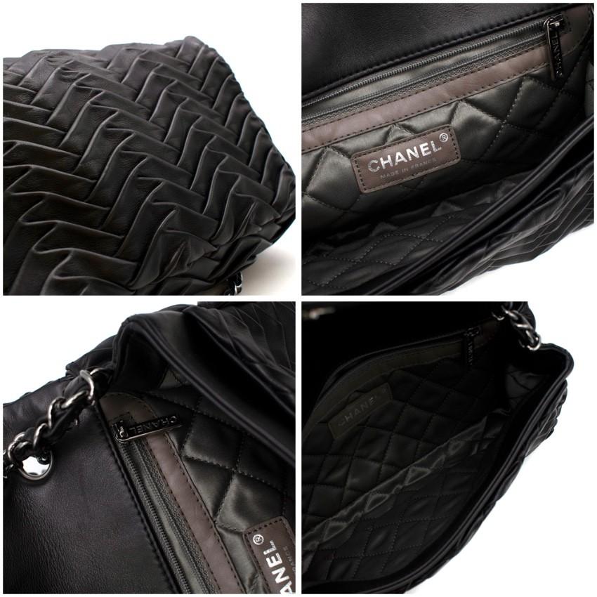 Chanel Black Lambskin Pleated Leather Single Flap Bag 4