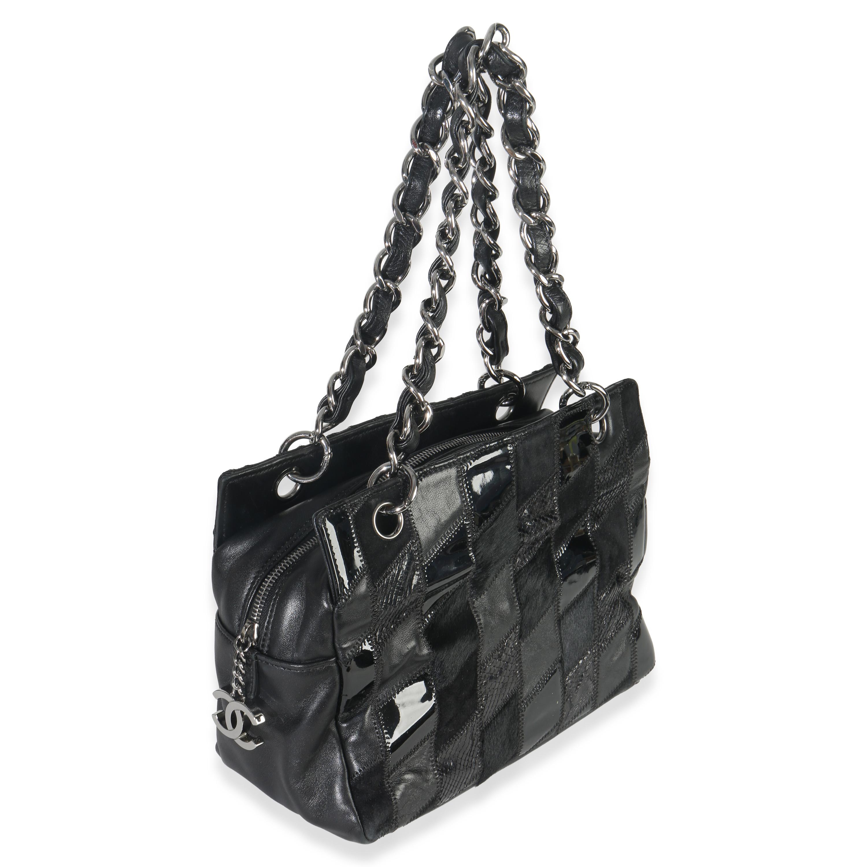 Chanel Black Lambskin Python Patchwork Shoulder B… - image 3