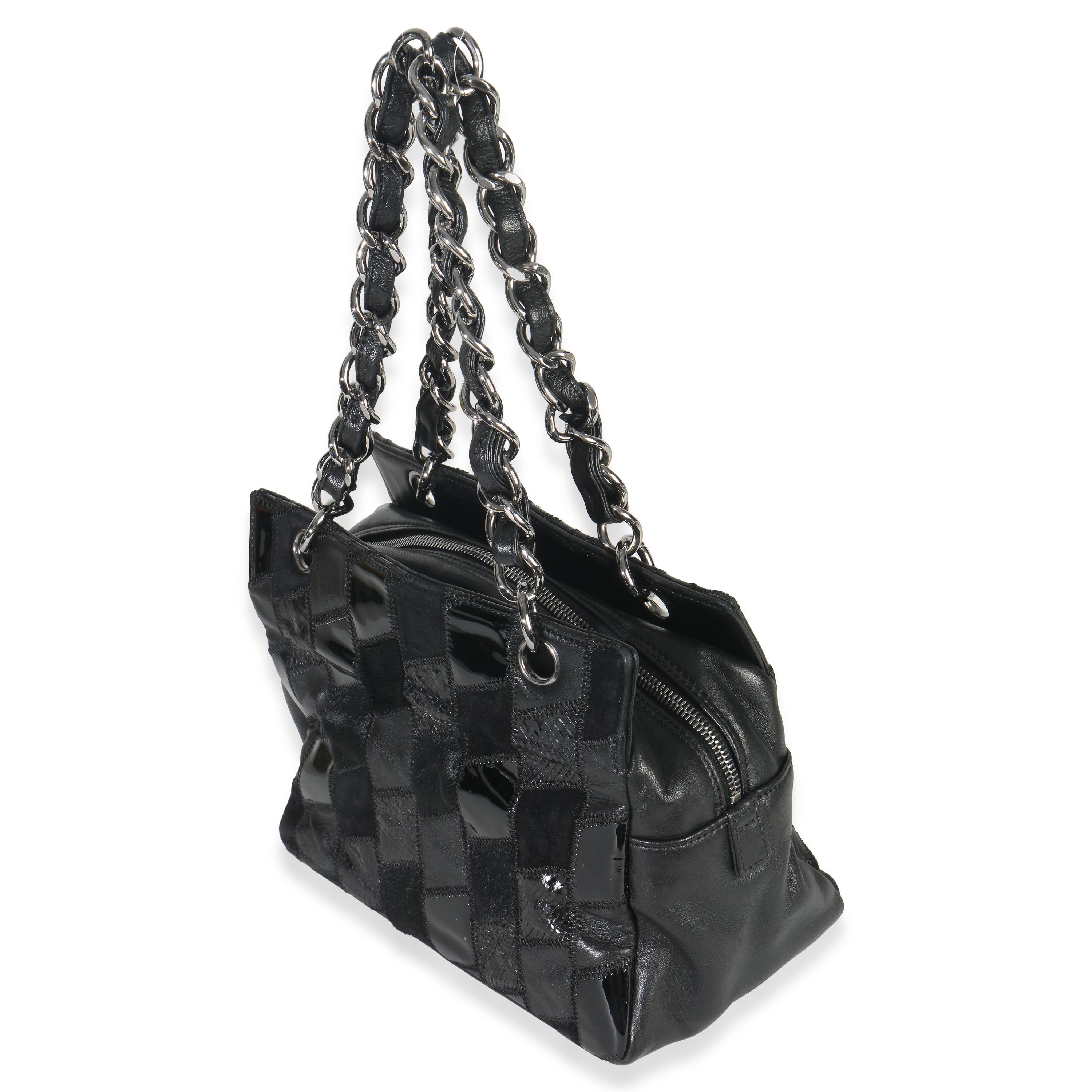 Chanel Black Lambskin Python Patchwork Shoulder B… - image 4