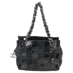 Chanel Black Lambskin Python Patchwork Shoulder Bag