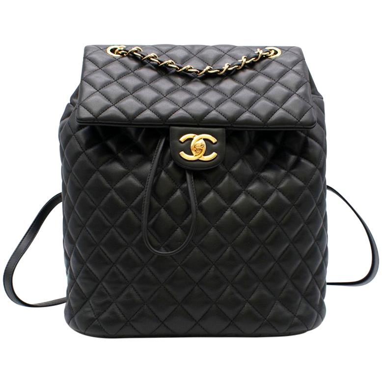 Chanel Black Lambskin Quilted Backpack