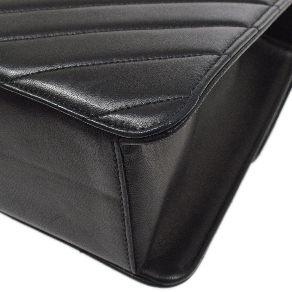 CHANEL Black Lambskin Quilted Chevron Hardware Top Handle Kelly Shoulder Bag 1