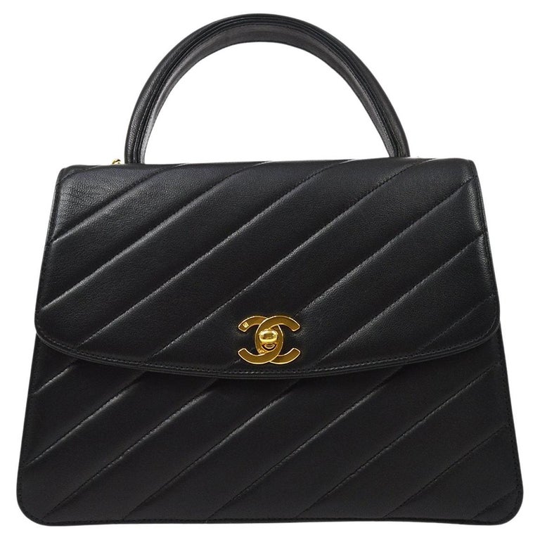 Chanel Black Lambskin Quilted Chevron Hardware Top Handle Kelly Shoulder Bag  For Sale At 1Stdibs