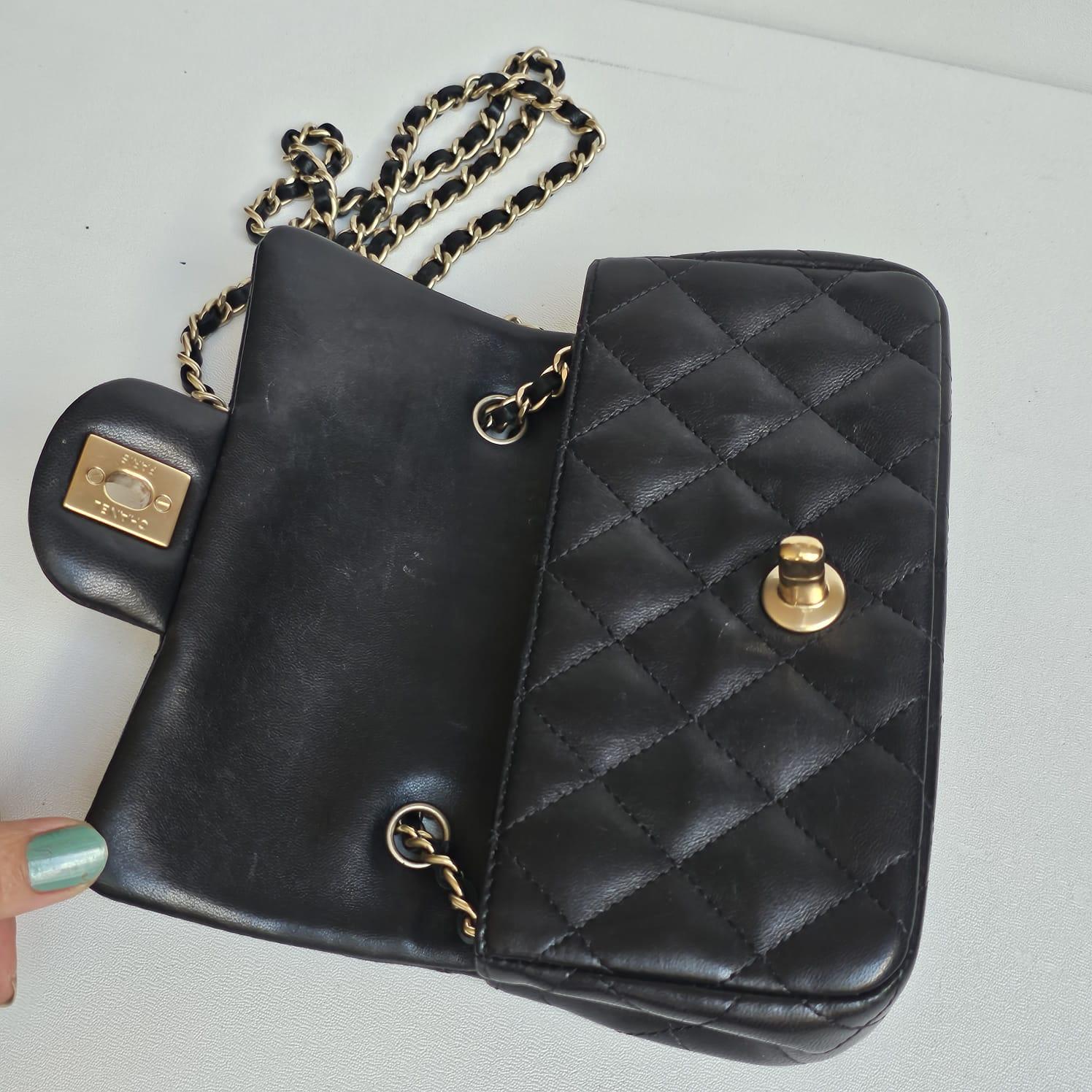 Women's or Men's Chanel Black Lambskin Quilted Extra Mini Flap Bag For Sale