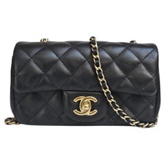 Vintage Chanel Black Lambskin Quilted Extra Mini Flap Bag