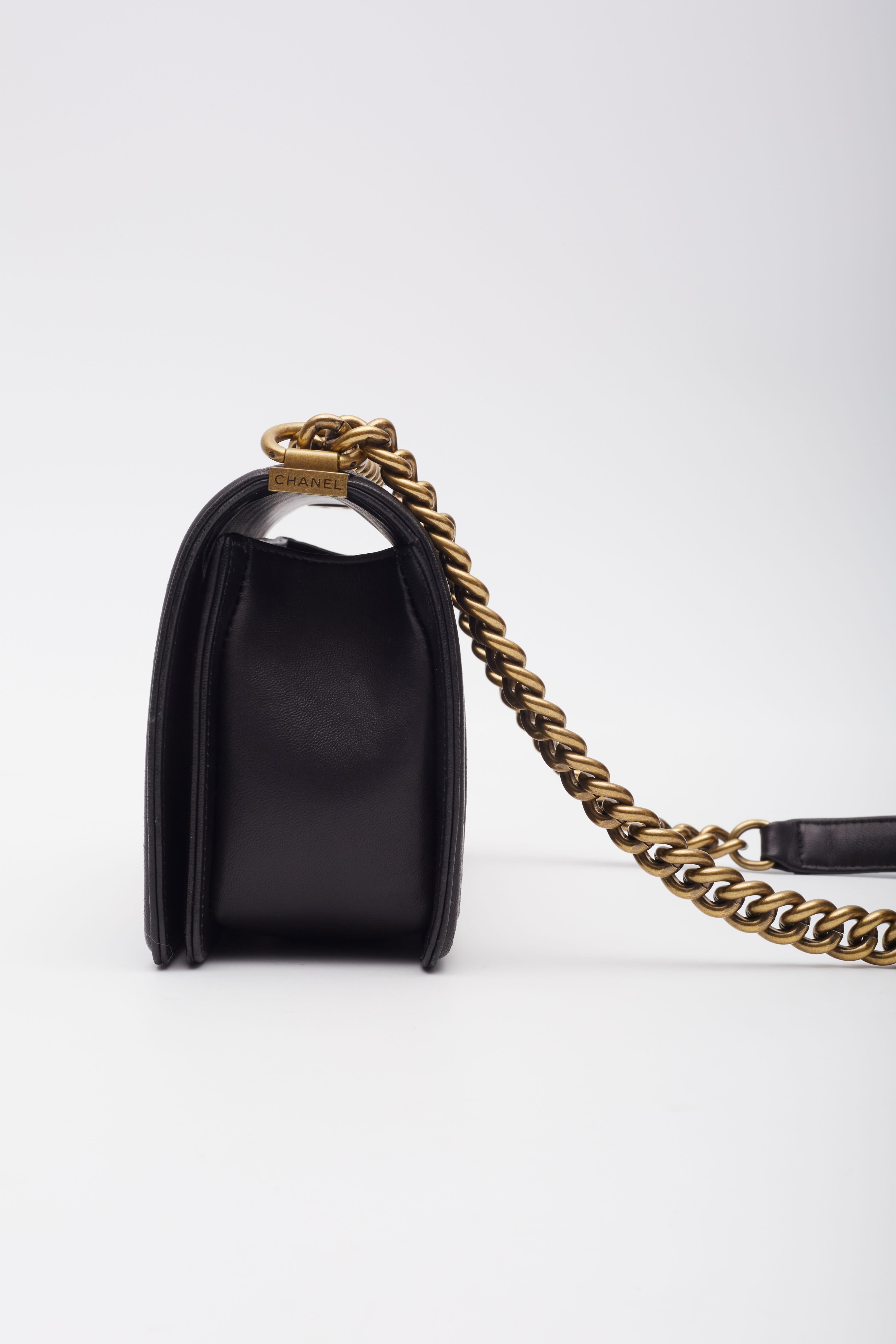 Women's Chanel Black Lambskin Quilted Flap Boy Bag For Sale