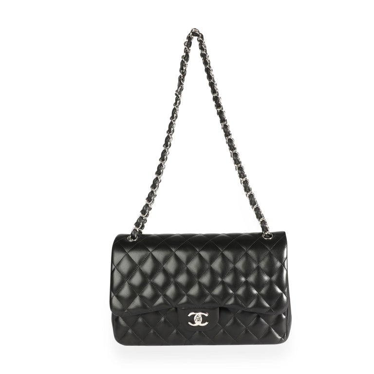 Chanel Black Lambskin Quilted Jumbo Classic Double Flap Bag For Sale at ...