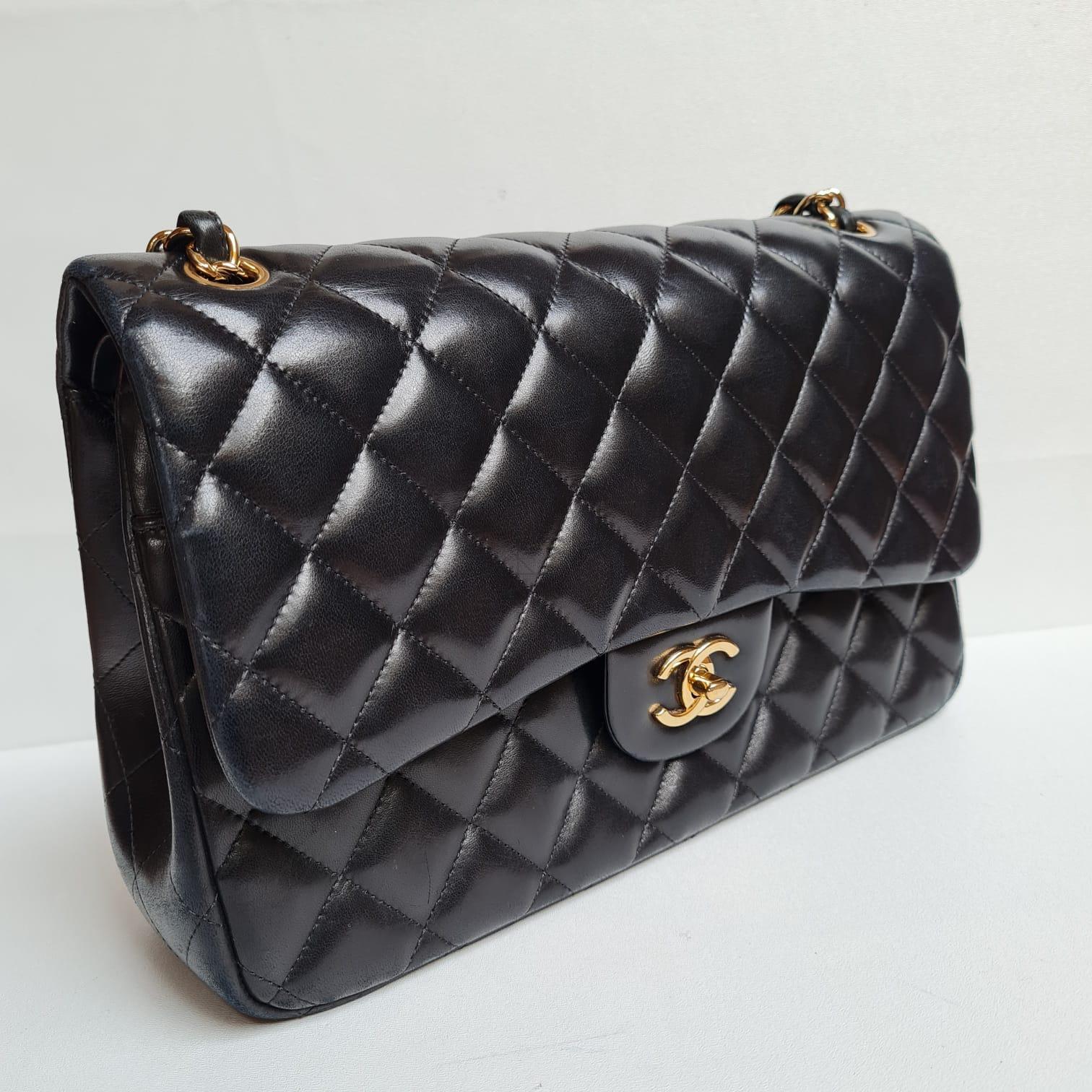 Chanel Black Lambskin Quilted Jumbo Double Flap Bag For Sale 8