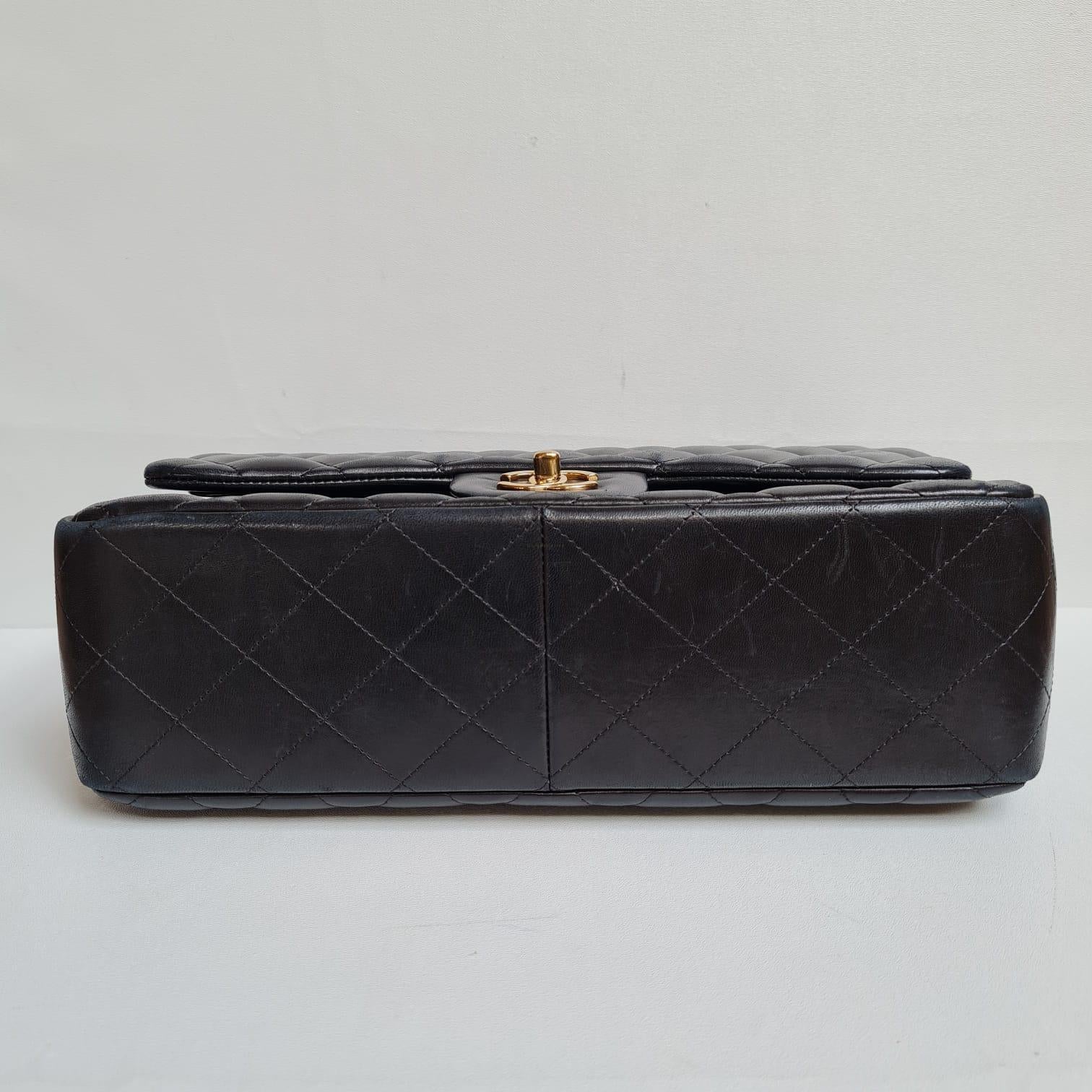 Chanel Black Lambskin Quilted Jumbo Double Flap Bag For Sale 3