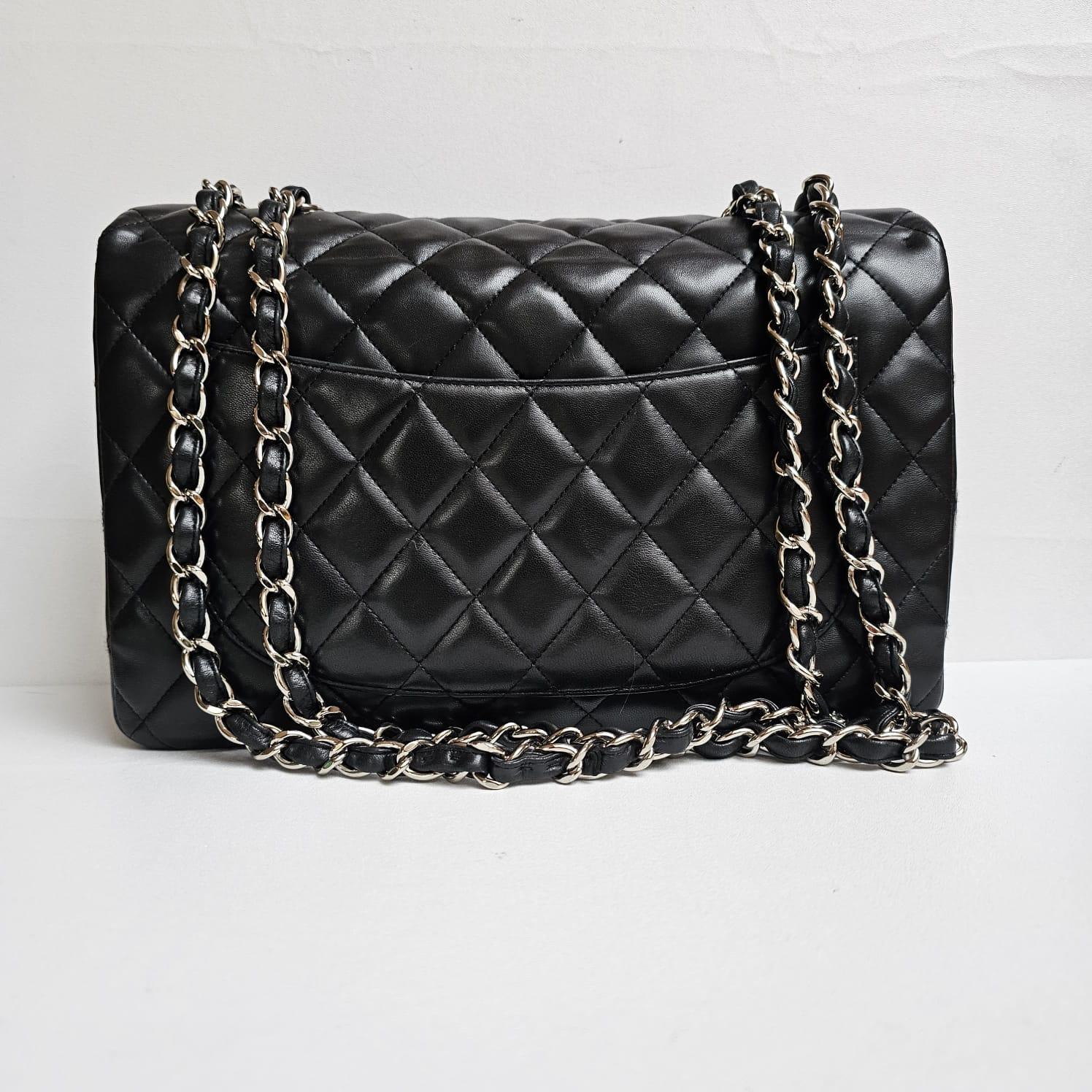 Chanel Black Lambskin Quilted Jumbo Single Flap Bag For Sale 8
