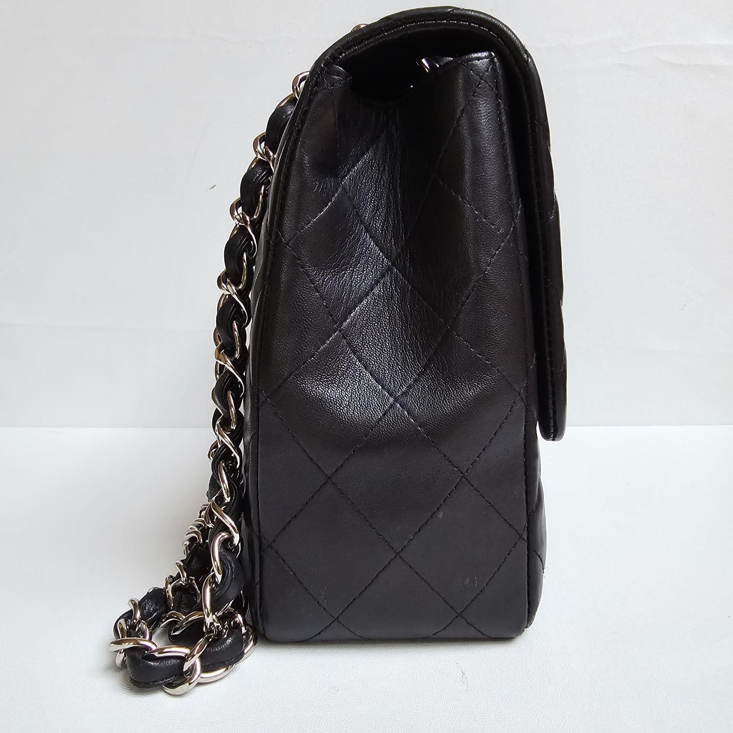 Chanel Black Lambskin Quilted Jumbo Single Flap Bag For Sale 9