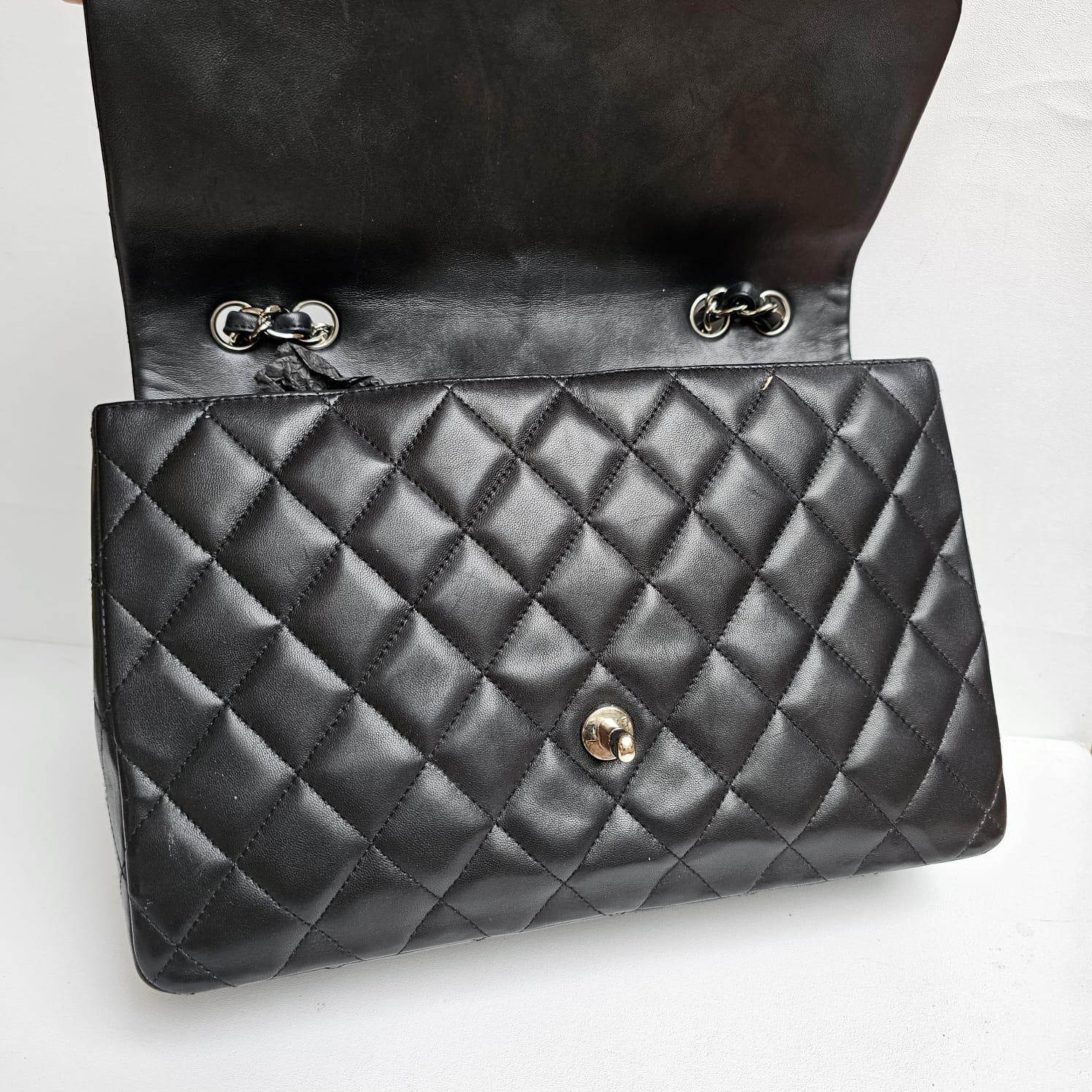 Chanel Black Lambskin Quilted Jumbo Single Flap Bag For Sale 1