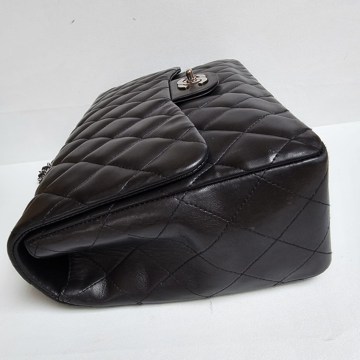 Chanel Black Lambskin Quilted Jumbo Single Flap Bag For Sale 2
