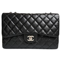Chanel Black Lambskin Quilted Jumbo Single Flap Bag