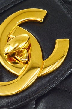 CHANEL Black Lambskin Quilted Leather 24K Gold Plated Shoulder Jumbo Flap Bag