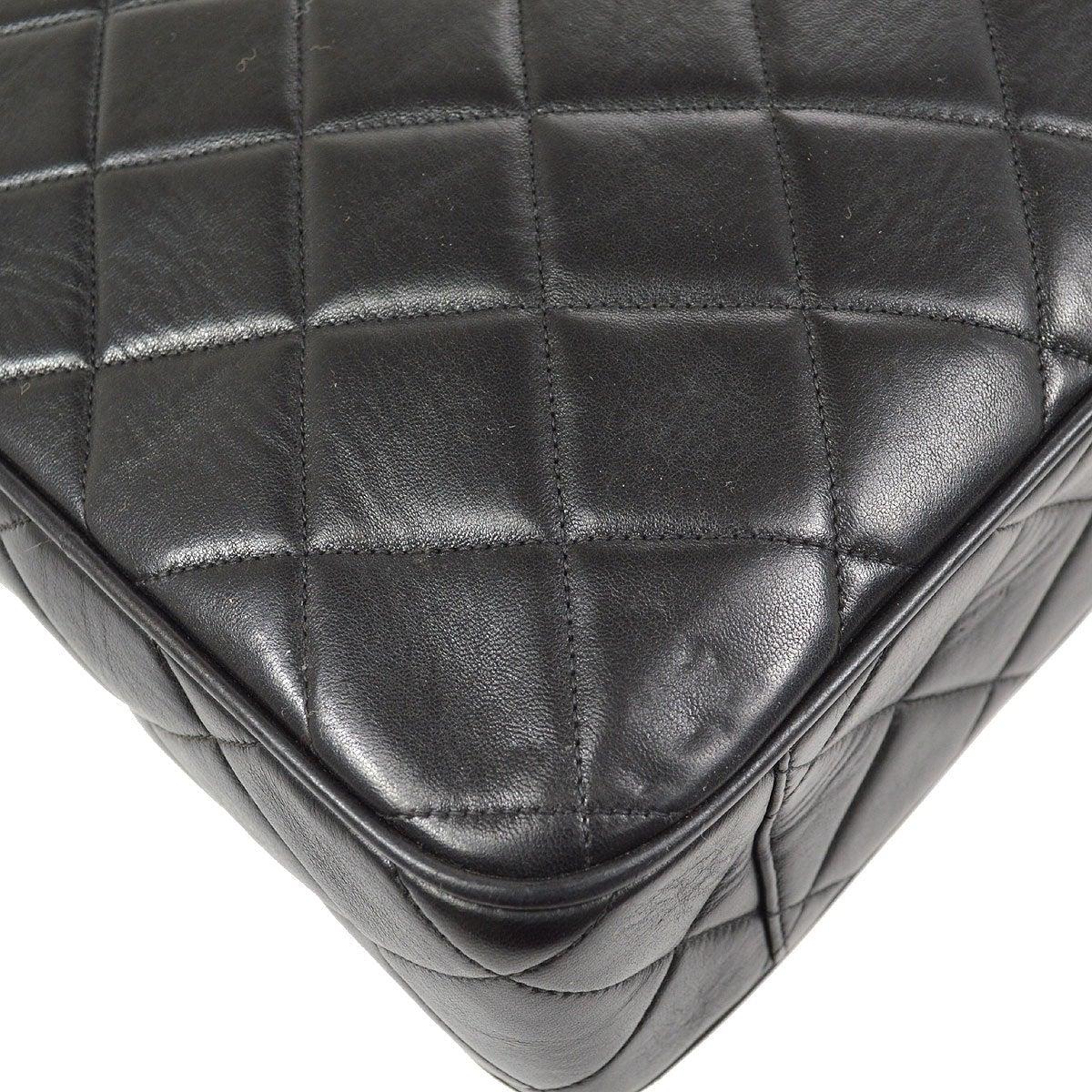 CHANEL Black Lambskin Quilted Leather 24K Gold Top Handle Shoulder Tote Flap Bag 1