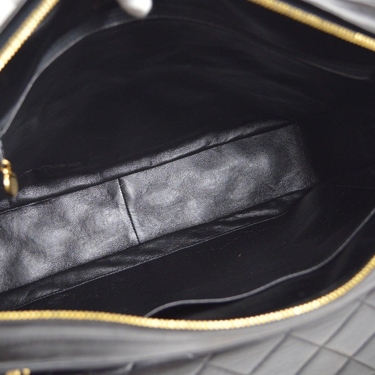 CHANEL Black Lambskin Quilted Leather 24K Gold Top Handle Shoulder Tote Flap Bag 2