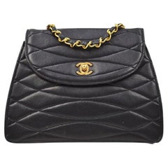 CHANEL Black Lambskin Quilted Leather Gold Evening Party Small Shoulder Flap Bag