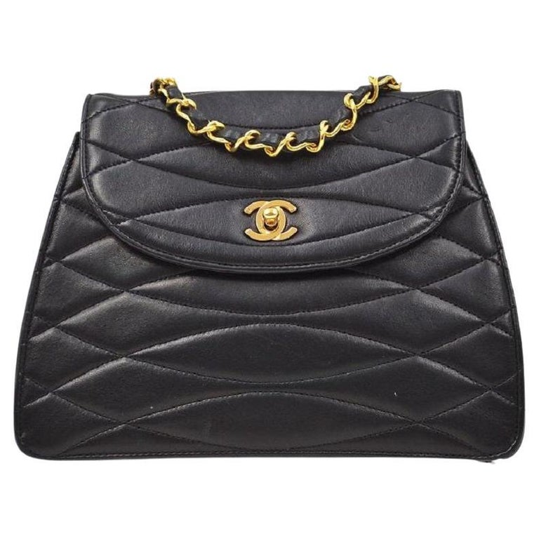 CHANEL Black Lambskin Quilted Leather Gold Evening Party Small