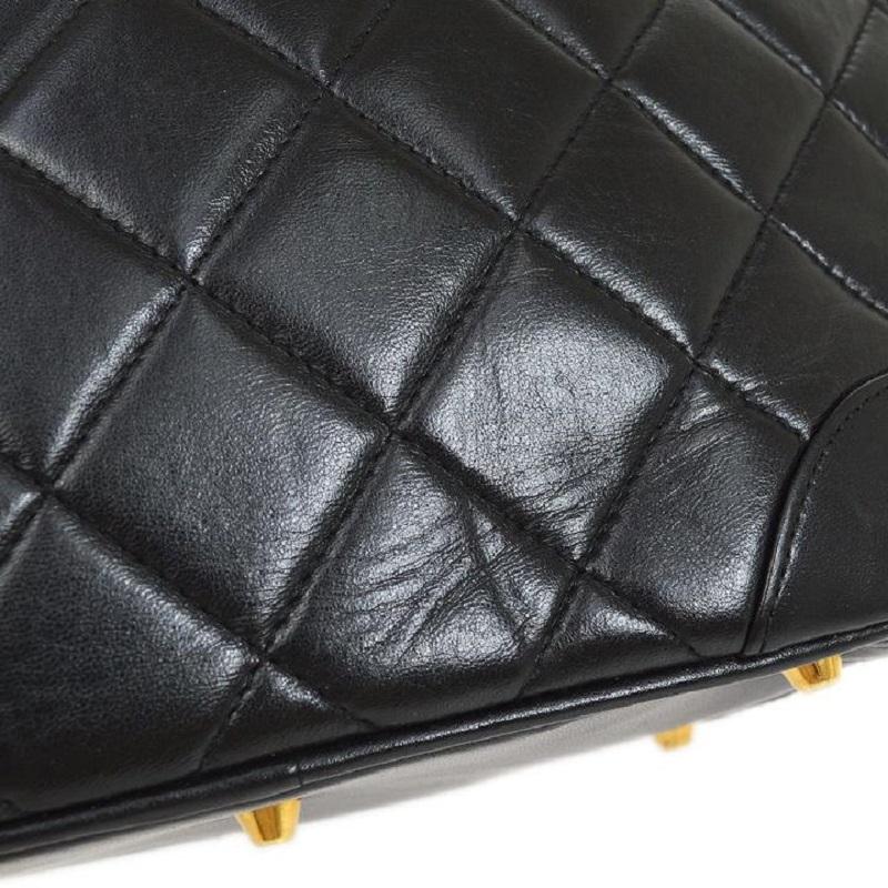 CHANEL Black Lambskin Quilted Leather Gold Silver Top Handle Carryall ...