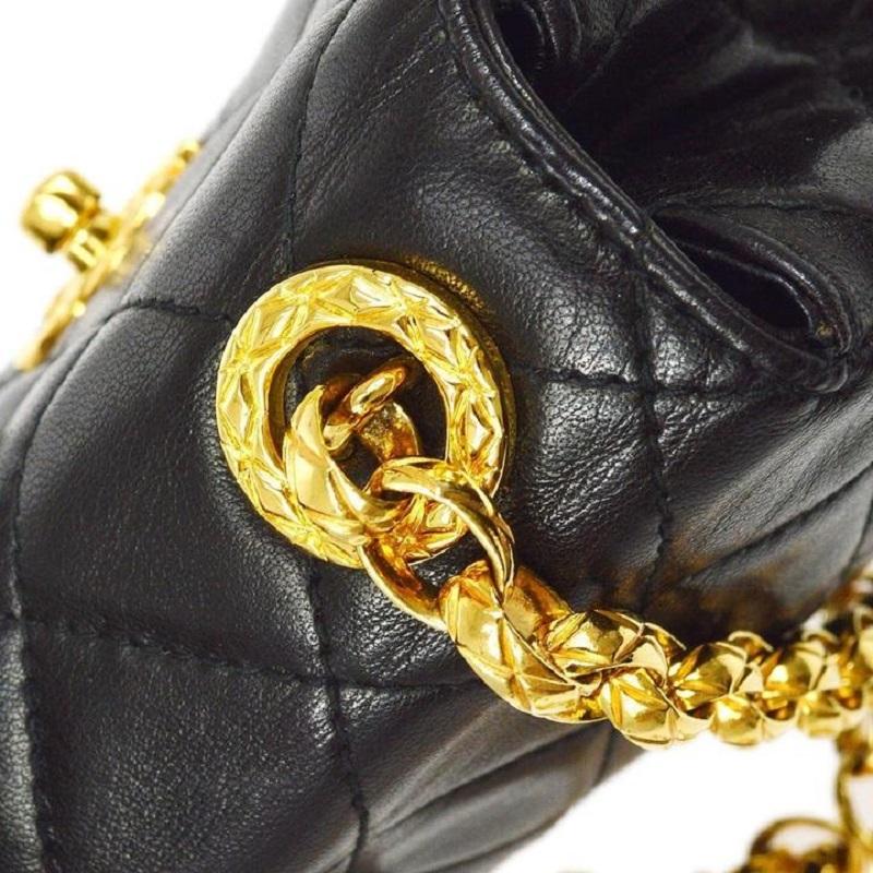 CHANEL Black Lambskin Quilted Leather Gold Small Party Mini Shoulder Flap Bag In Good Condition In Chicago, IL