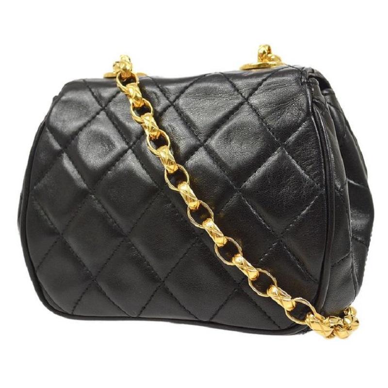 Women's CHANEL Black Lambskin Quilted Leather Gold Small Party Mini Shoulder Flap Bag