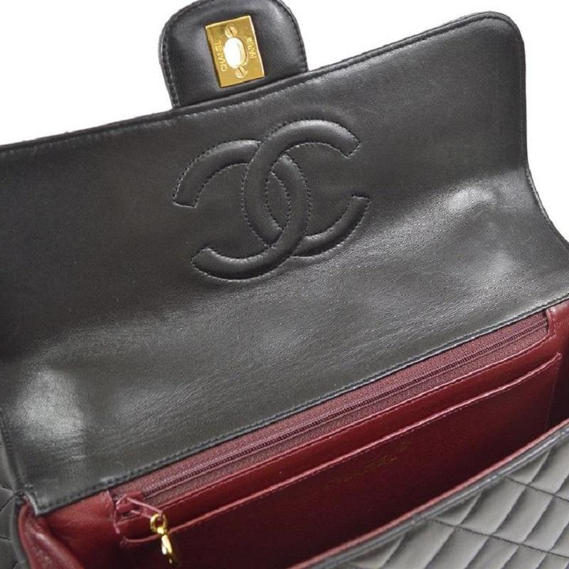 CHANEL Black Lambskin Quilted Leather Gold Top Handle Evening Kelly Flap Bags In Good Condition For Sale In Chicago, IL