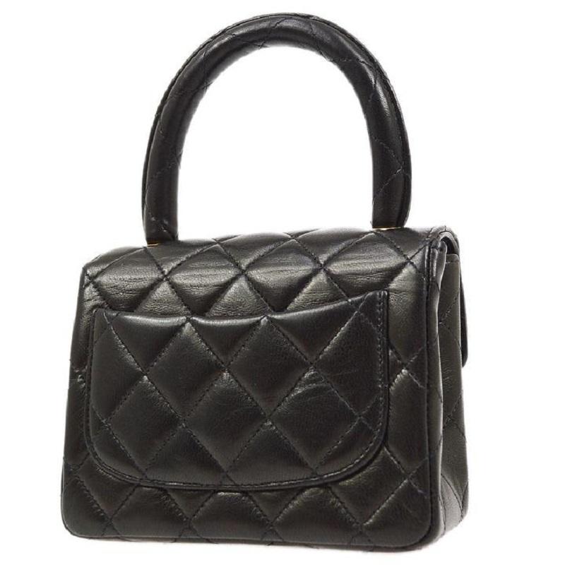 CHANEL Black Lambskin Quilted Leather Micro Mini Kelly Top Handle Party ...