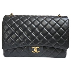 Chanel Black Lambskin Quilted Maxi Double Flap Bag