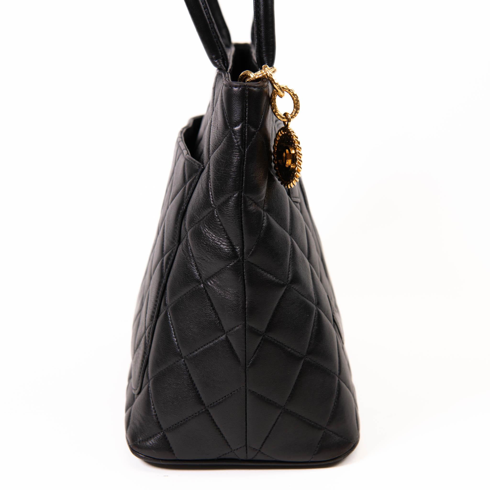 Chanel Black Lambskin Quilted Medallion Tote Gold Hardware 2