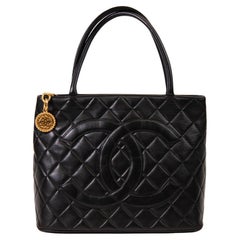 Chanel Black Lambskin Quilted Medallion Tote Gold Hardware