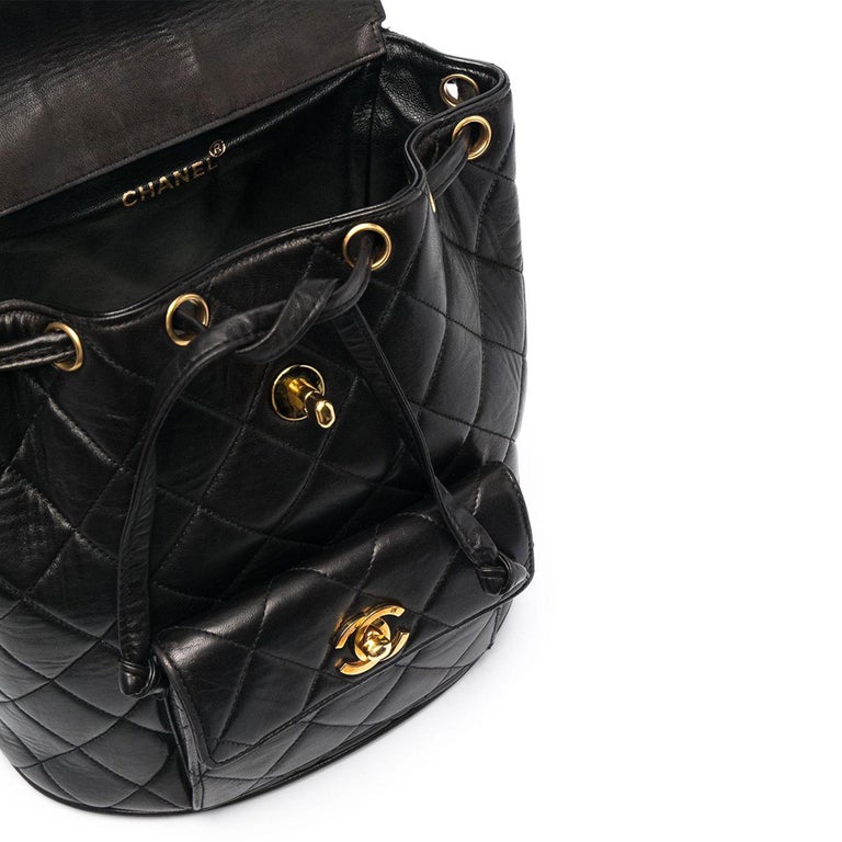 Women's or Men's Chanel Black Lambskin Quilted Medium 90's Vintage Backpack For Sale