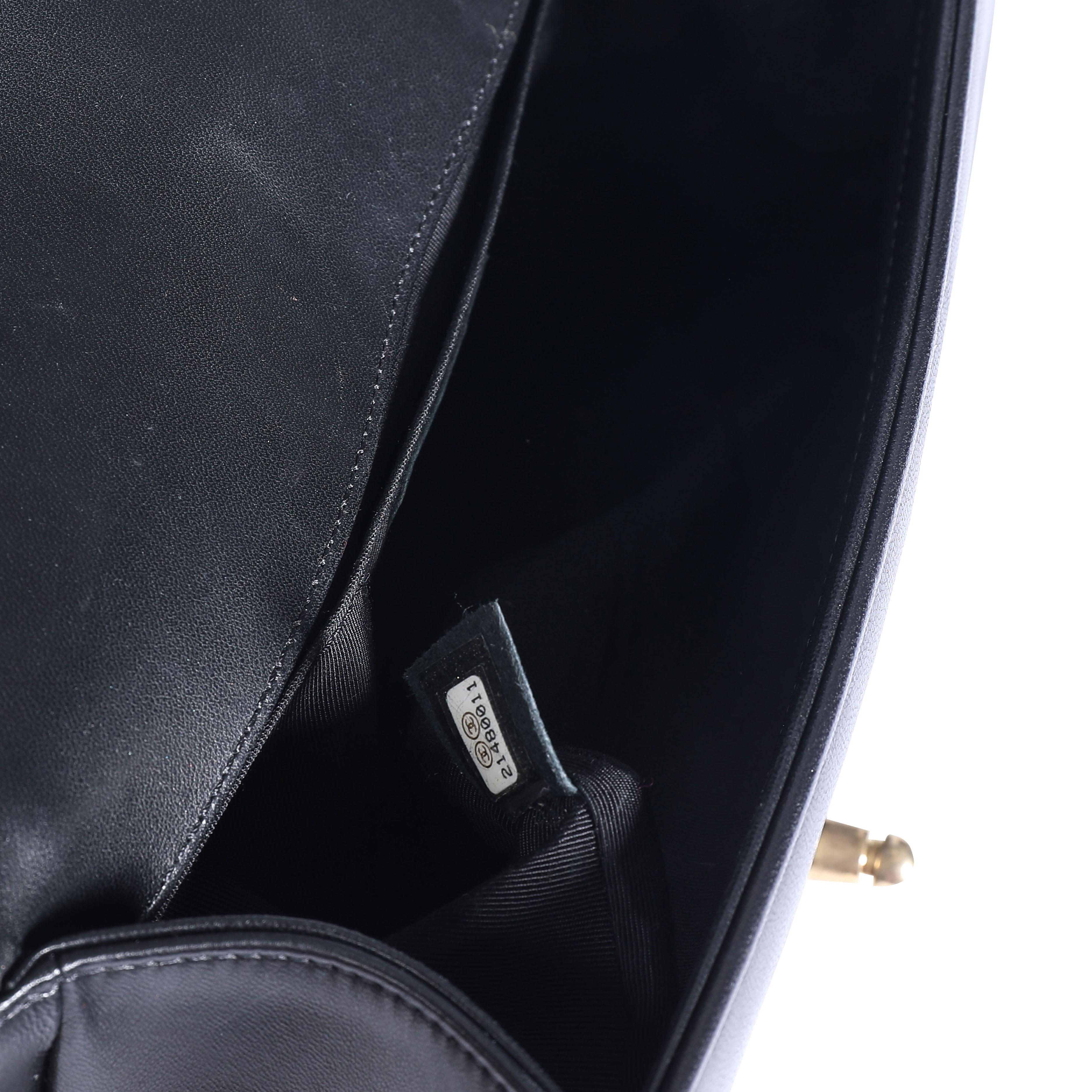 Women's Chanel Black Lambskin Quilted Medium Boy Bag