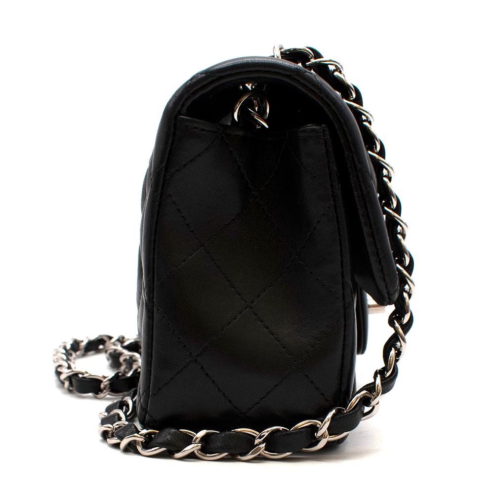 Chanel Black Lambskin Quilted Mini Classic Flap Bag SHW In Excellent Condition In London, GB