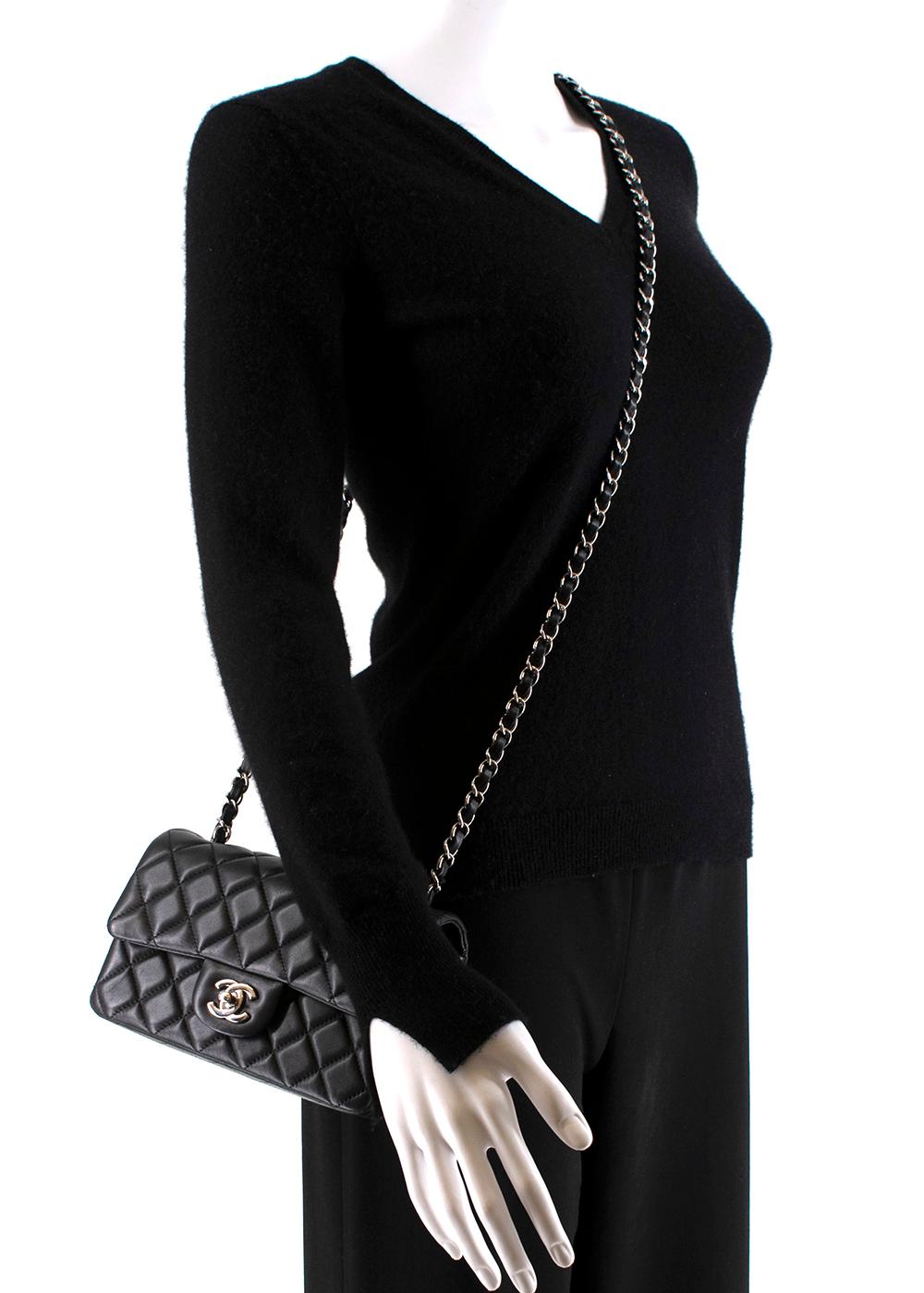 Chanel Black Lambskin Quilted Mini Classic Flap Bag SHW 5