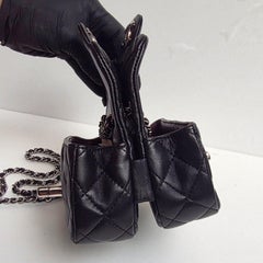 Chanel Black Lambskin Quilted Mini Dual Twin Crossbody Flapbag