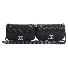 Chanel Black Lambskin Quilted Mini Dual Twin Crossbody Flapbag