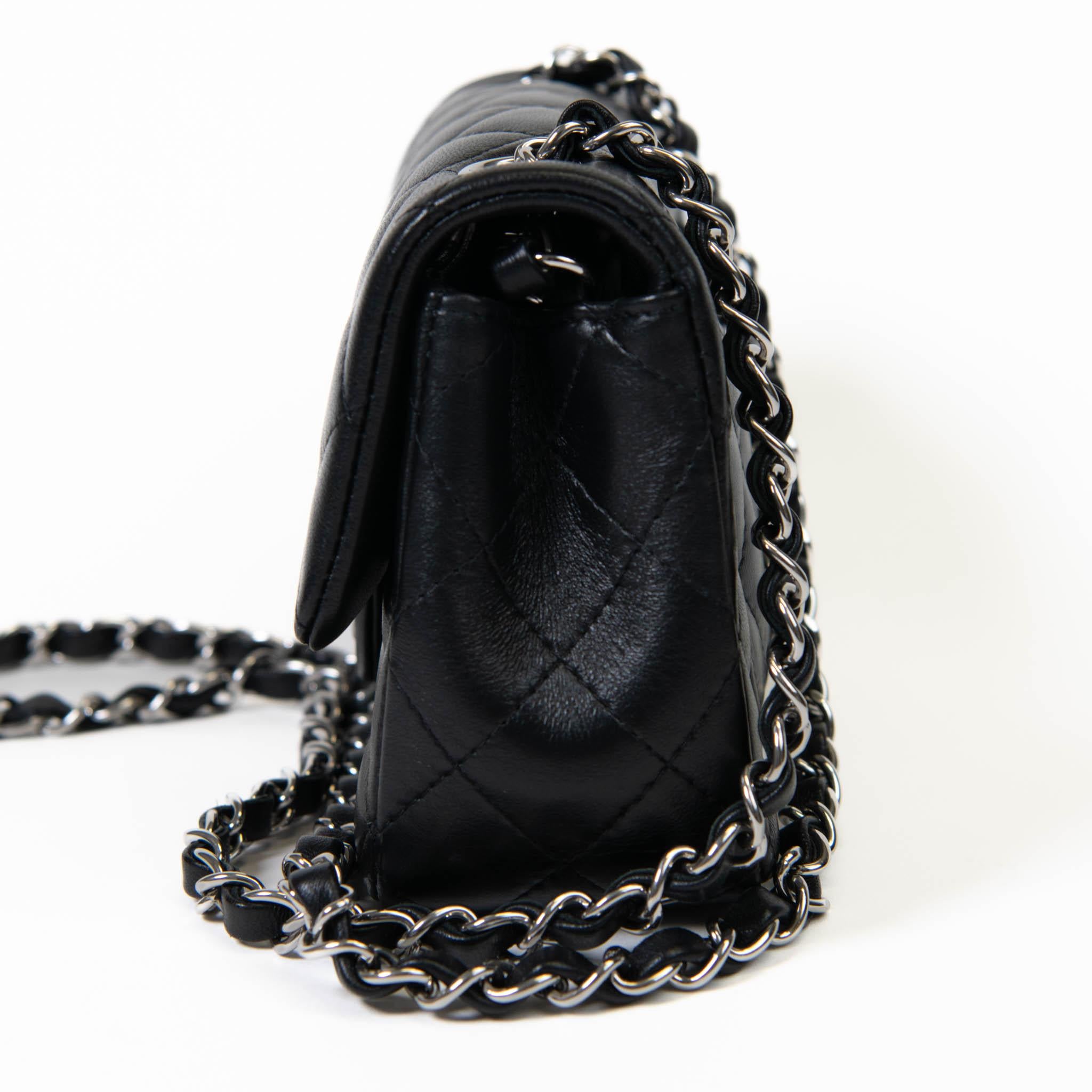 Chanel Black Lambskin Quilted Mini Rectangular Flap Silver Hardware 1