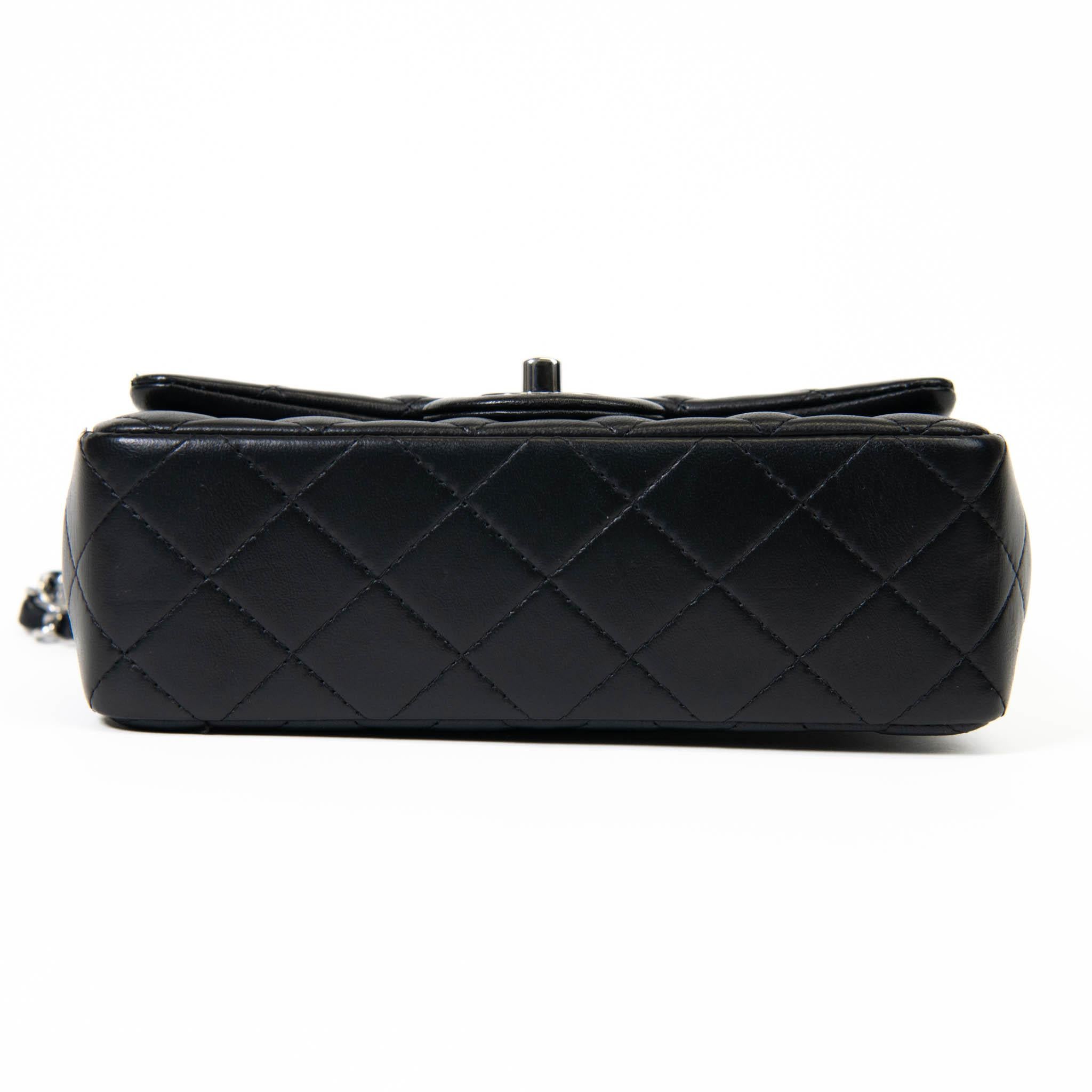 Chanel Black Lambskin Quilted Mini Rectangular Flap Silver Hardware 2