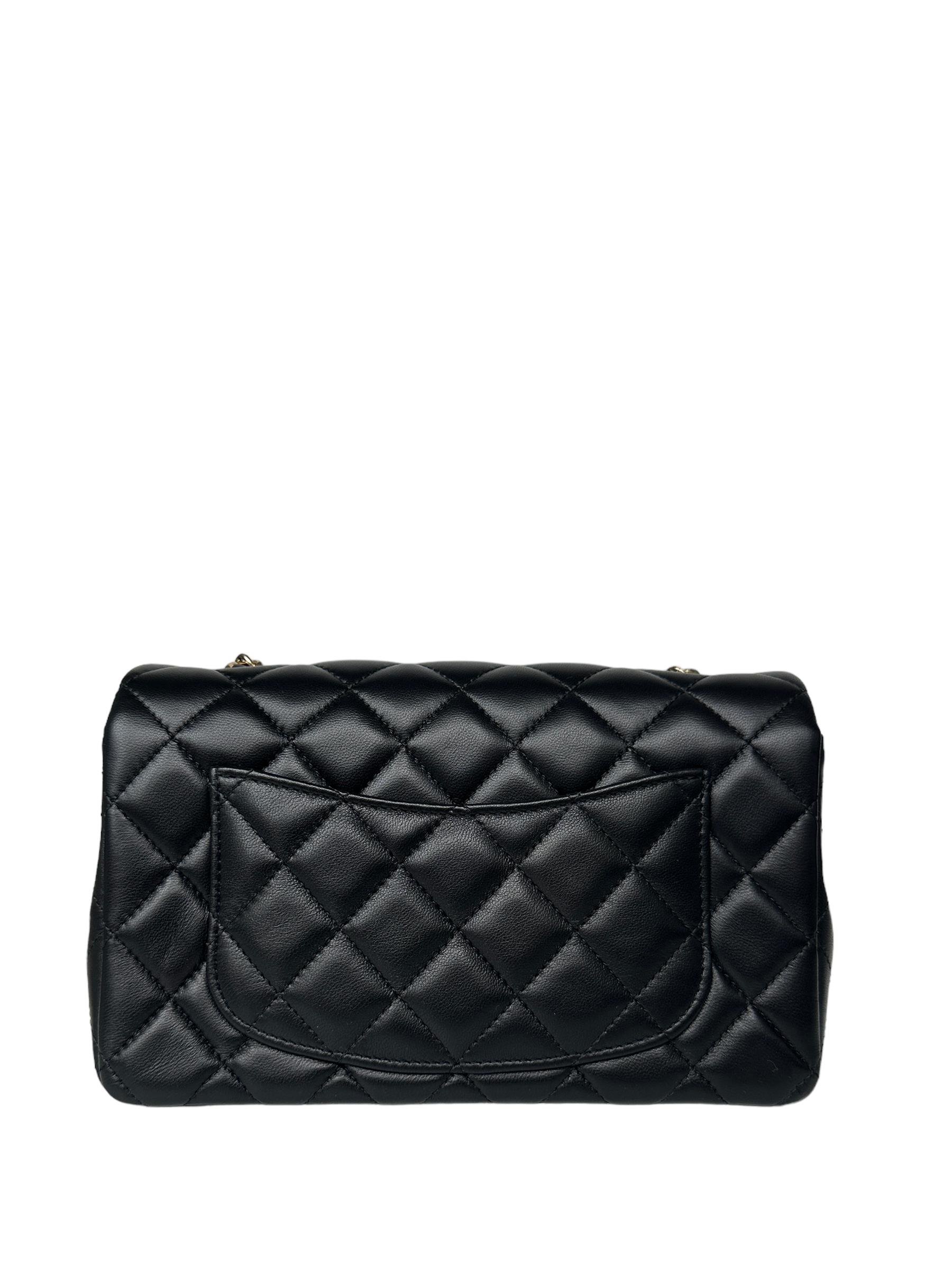 Chanel Black Lambskin Quilted Rectangular Mini Flap Bag In Excellent Condition In New York, NY