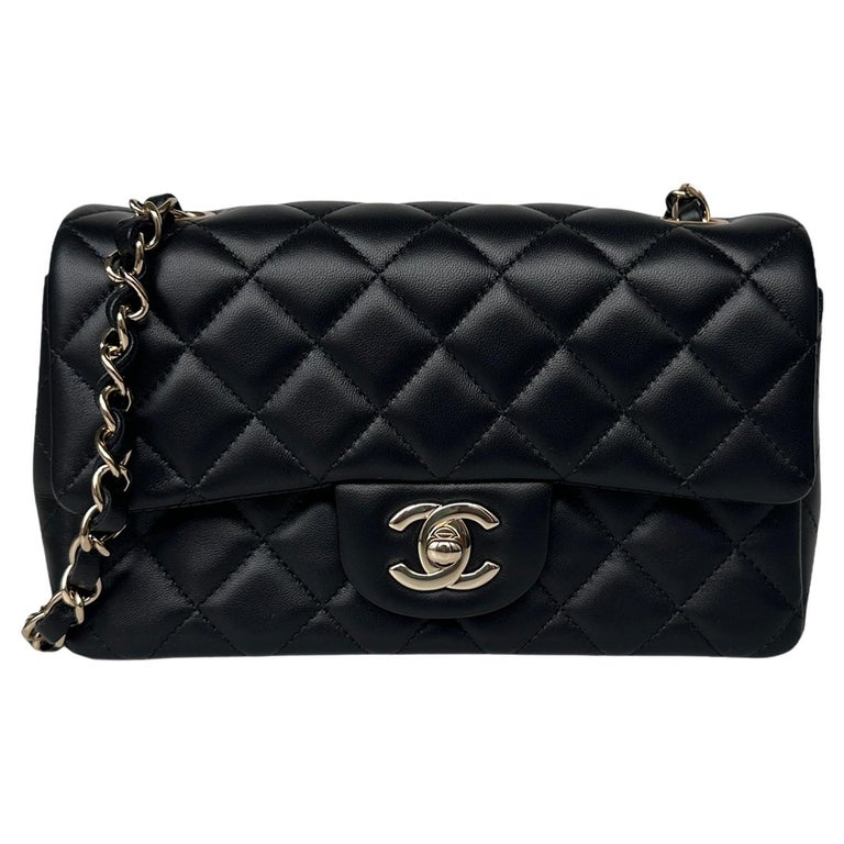 Chanel Black Lambskin Quilted Rectangular Mini Flap Bag For Sale at 1stDibs
