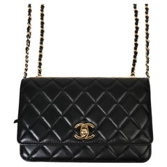 Chanel Black Lambskin Quilted Trendy CC Wallet On Chain WOC