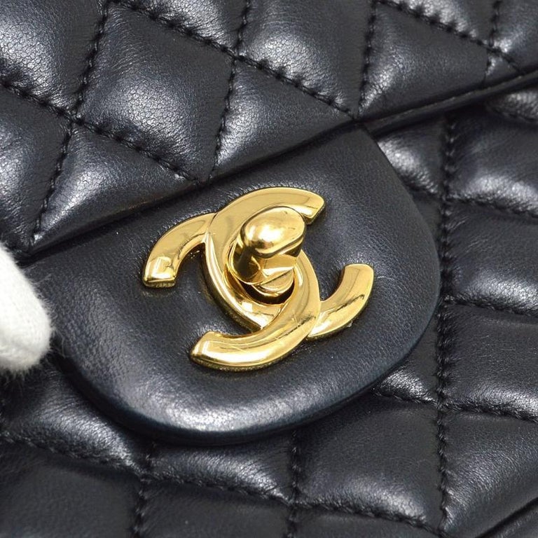 CHANEL Black Lambskin Quilted Valentine Gold Charms Classic Evening ...