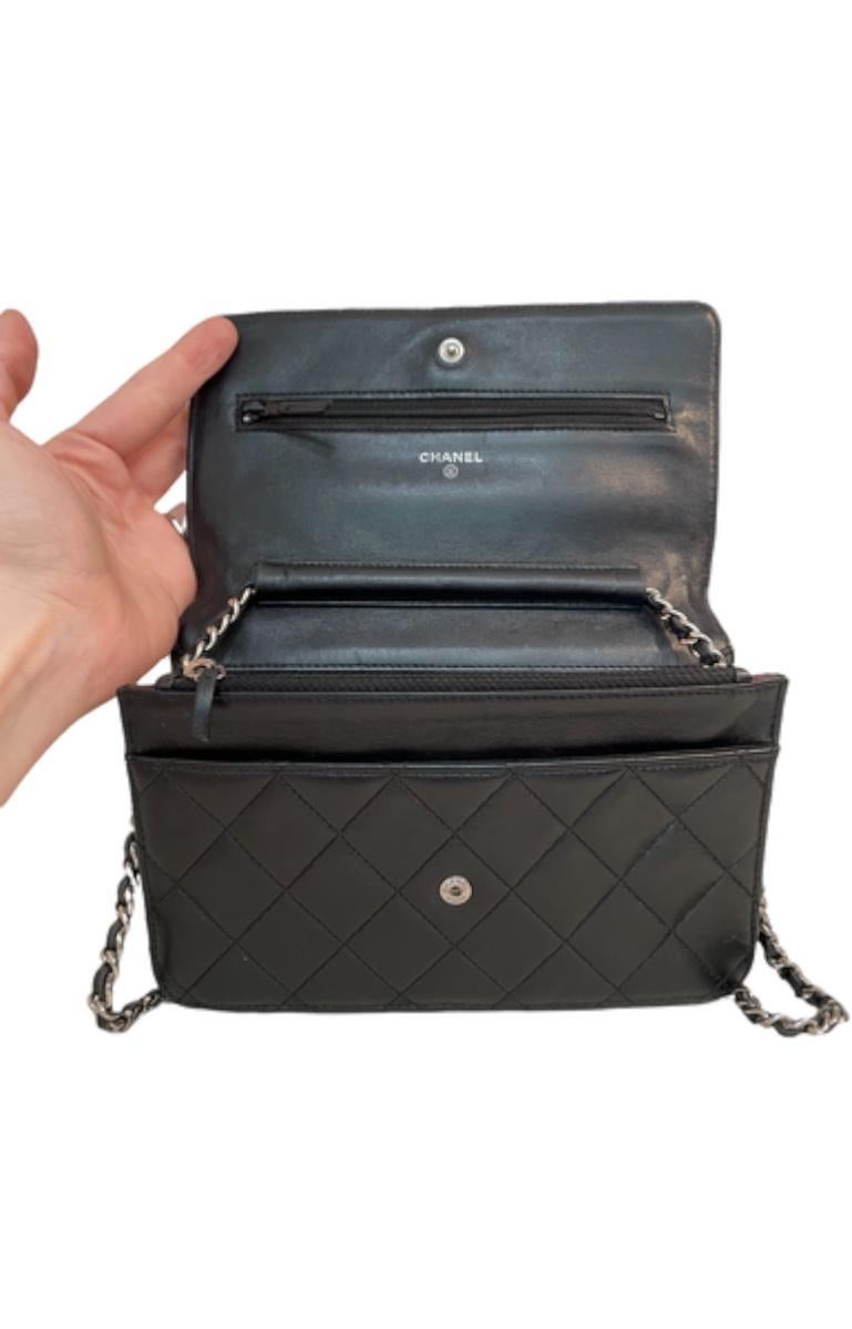 Women's CHANEL Black Lambskin Quilted Wallet on Chain