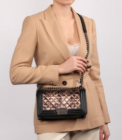Chanel Black Lambskin & Rose Gold Crumpled Goatskin Medium Le Boy