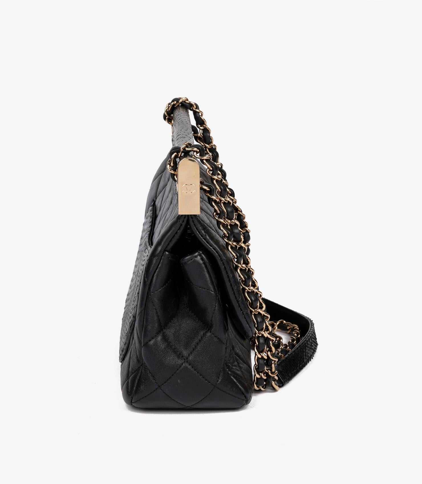 Chanel Black Lambskin & Snakeskin Leather Frame Medium Classic Single Flap Bag im Zustand „Hervorragend“ im Angebot in Bishop's Stortford, Hertfordshire