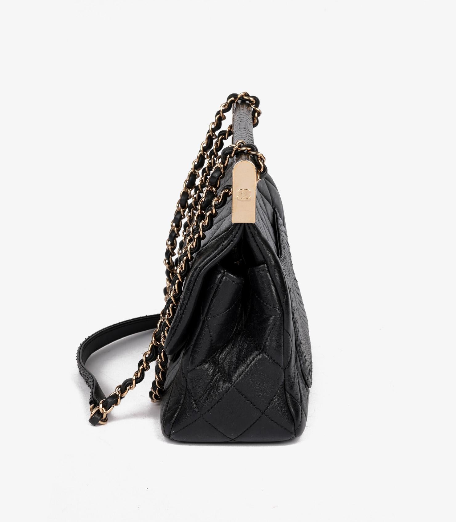 Chanel Black Lambskin & Snakeskin Leather Frame Medium Classic Single Flap Bag For Sale 1