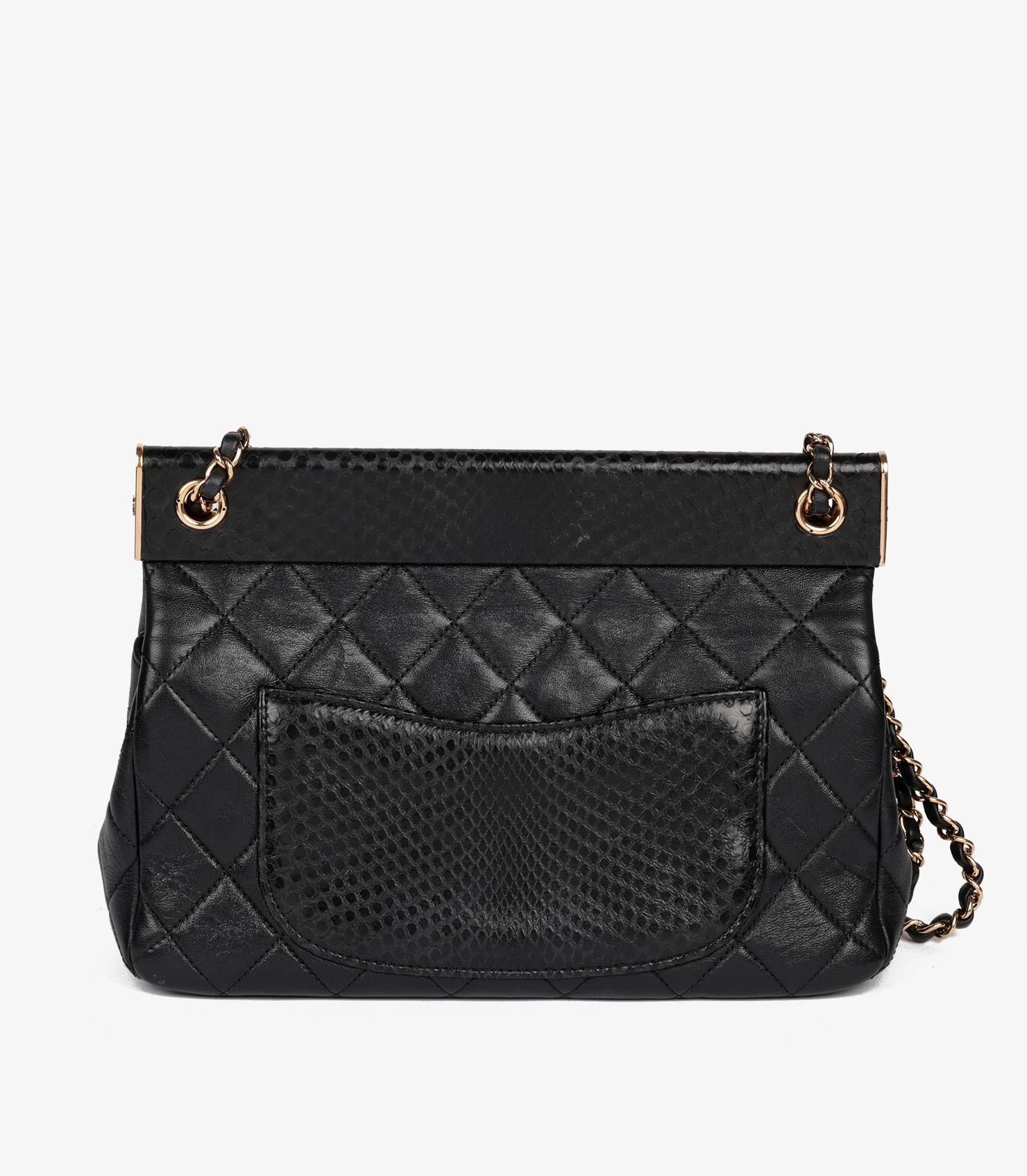 Chanel Black Lambskin & Snakeskin Leather Frame Medium Classic Single Flap Bag For Sale 2