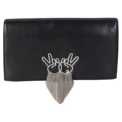 Chanel Black Lambskin Strass Peace Sign Fold Over Clutch